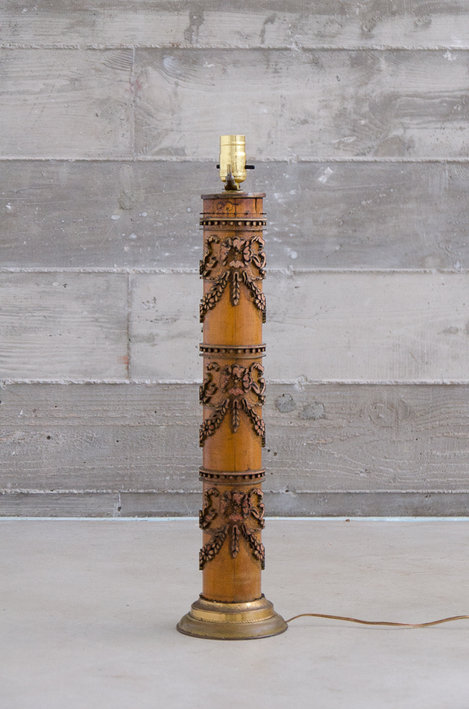 At Auction: Wallpaper Roller Lamp, Carved Leaf Motif